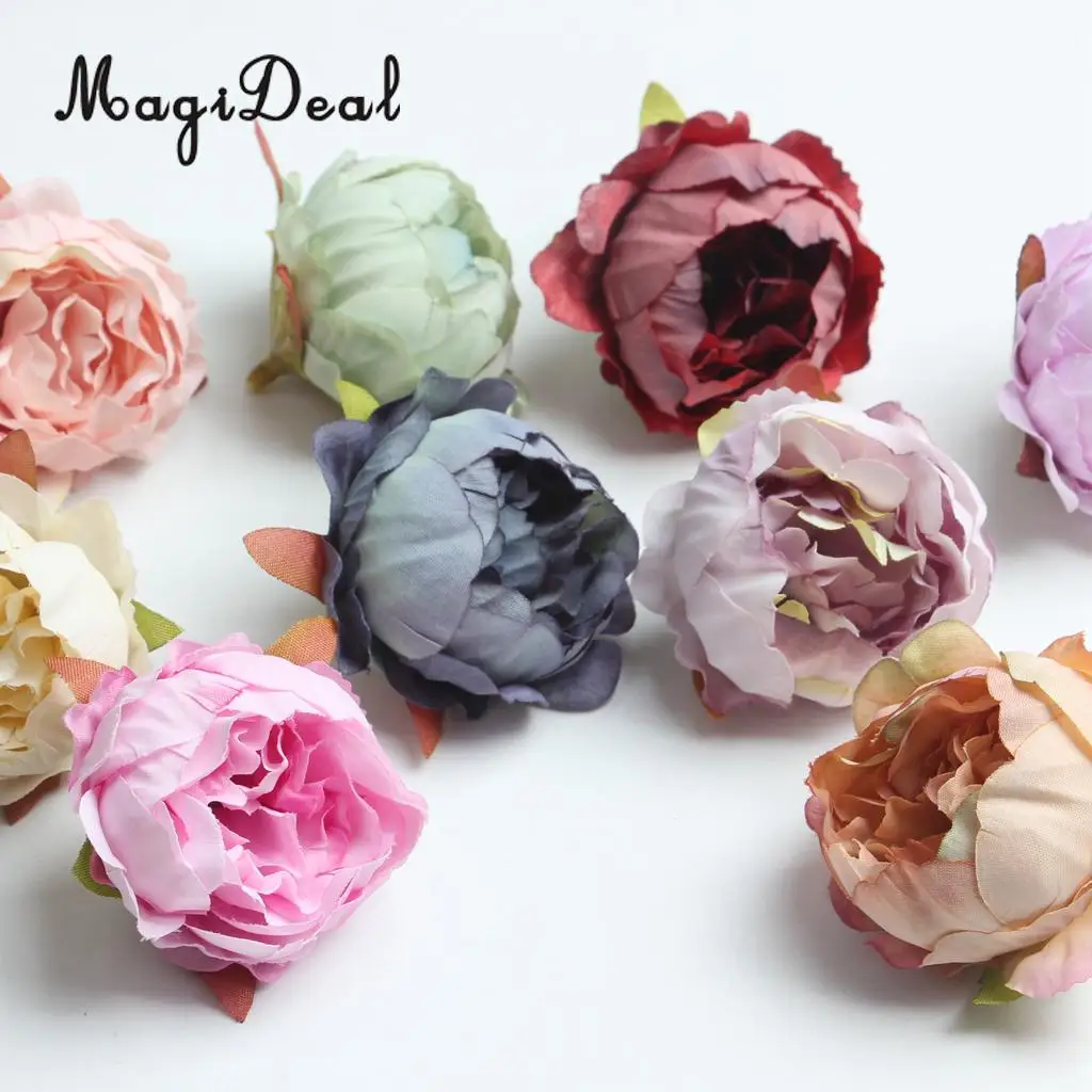 MagiDeal Beautiful 10Pcs Artificial Silk Rose Flower Head for Wedding Corsage Flower Ball Garland Curtains Decor 10 Color Option