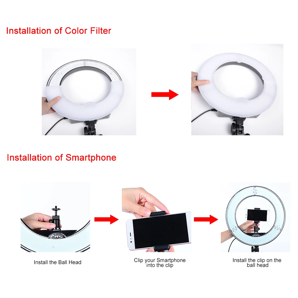 Диммируемый 13 дюймов 45 Вт светодиодный SMD 5500K кольцевой светильник в комплекте с сумкой, набор фильтров, удлиненная мини-шаровая Головка, держатель для мобильного телефона, светильник-подставка