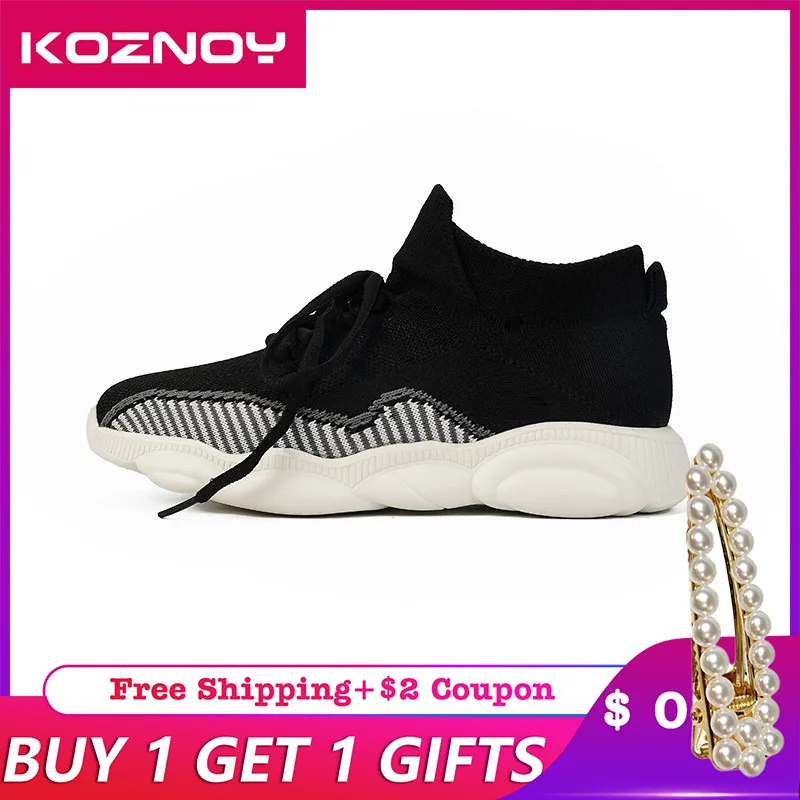 

Koznoy Sneakers Women Spring Flat Bottom Dropshipping Fashion Thick Muffin Bottom Breathable Mesh Round Toe Causal Women Shoes