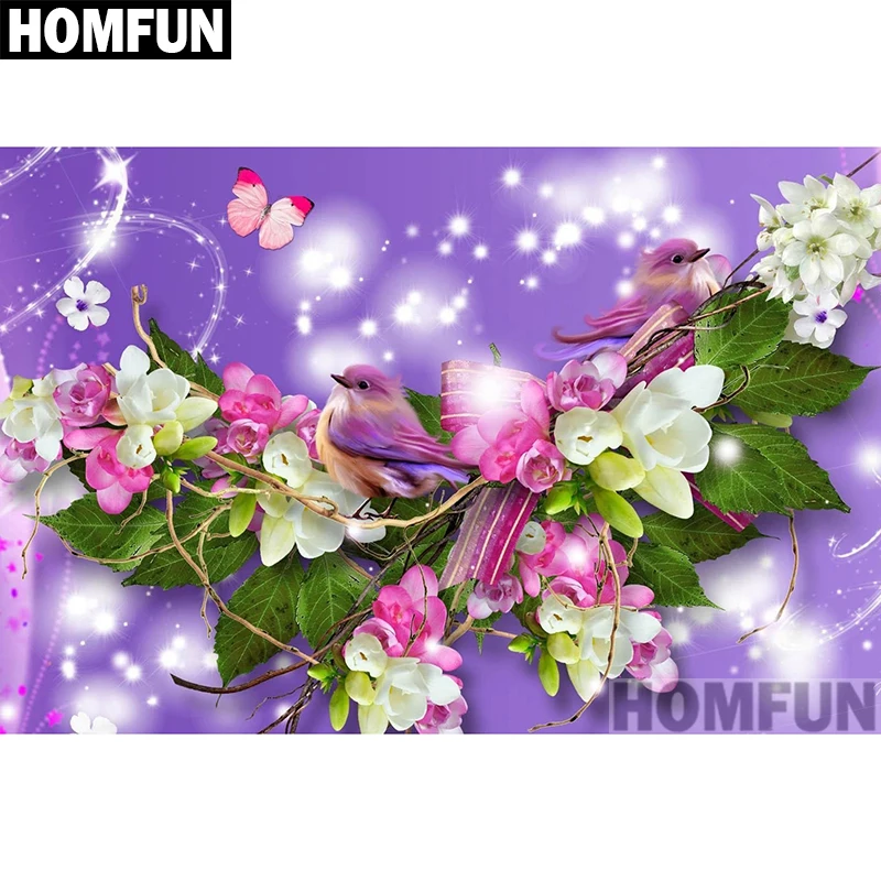 Алмазная 5d-картина HOMFUN Счастливые птицы цветы вышивка крестиком полная выкладка