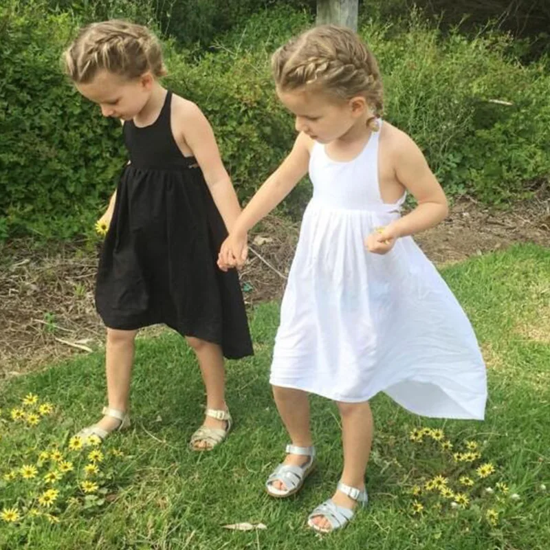 2019 Summer Children Girls Solid Sleeveless Irregual Asymmetrical Holiday Beach Dress Kids Backless Slip Dresses vestidos | Детская
