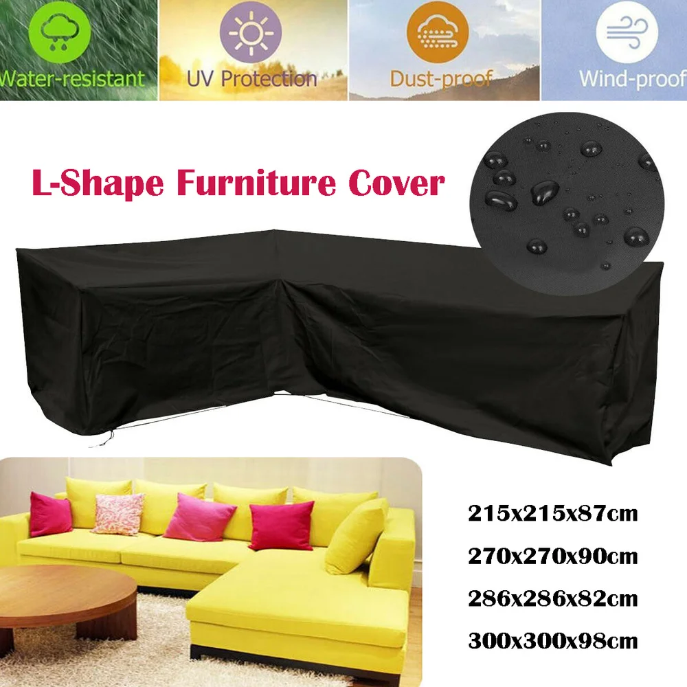 Rattan Garden Furniture Sofa Black Shape L Dust Waterproof Protection Cover Case