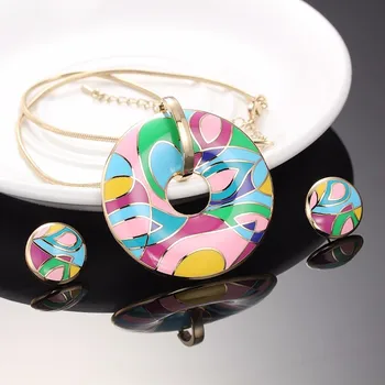 

R&X New fashion Enamel Vintage Necklace Earrings Chain Leaves Pendant Jewelry Sets For Woman Wedding Jewelry Set Exempt Postage