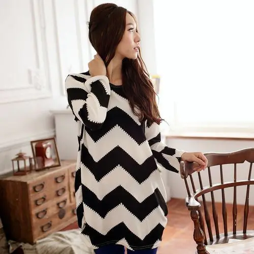 Для женщин Stripes Crewneck рукав летучая мышь с длинным рукавом Повседневное свободные