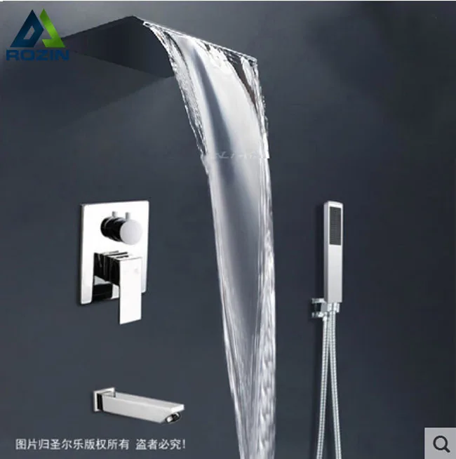 Wall Mount 4 pcs Waterfall Shower Faucet Set Single Handle with Handshower Chrome Finished Bath Shower Faucet