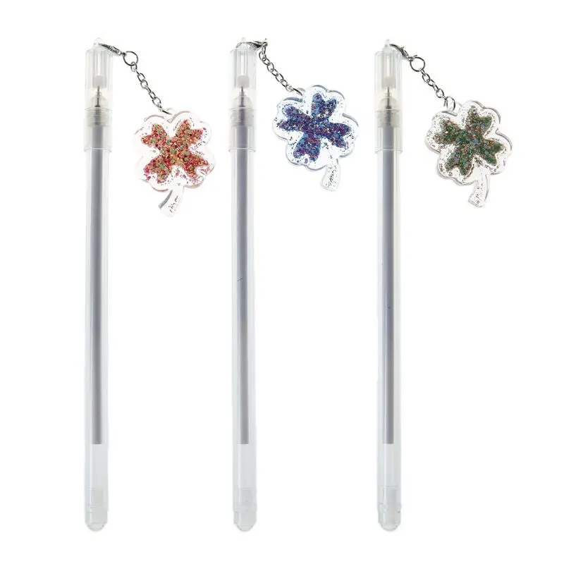 

Gel Pen With 0.5mm Point Cartridge Pen Chain Decor Black Ink Shinny Clover Embellishment Stationery Supplies For School Kit Gift
