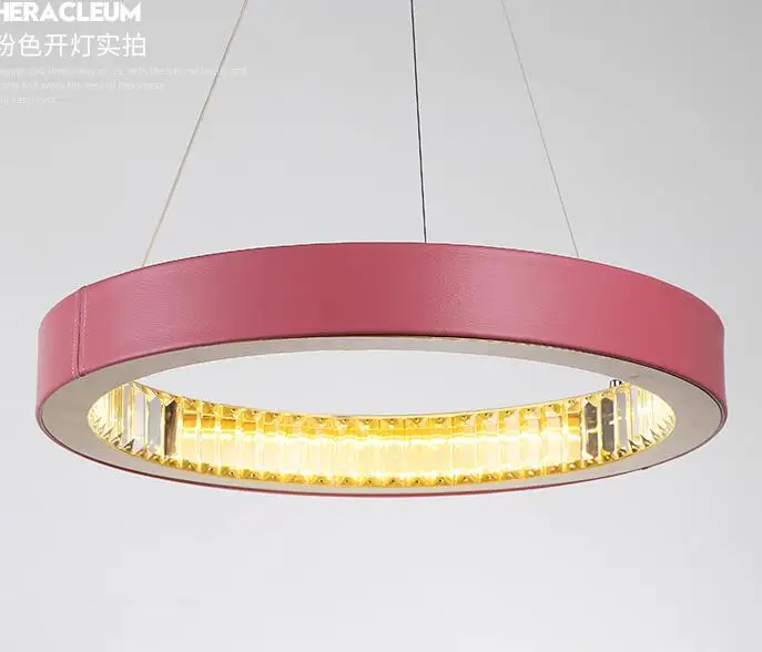 Современные D60/80/100 см 85 W светодиодный круглый черный серый розовый кожа с кристалл подвесной светильник лампа Роскошные светодиодный круглый кристаллический кулон свет - Цвет корпуса: pink