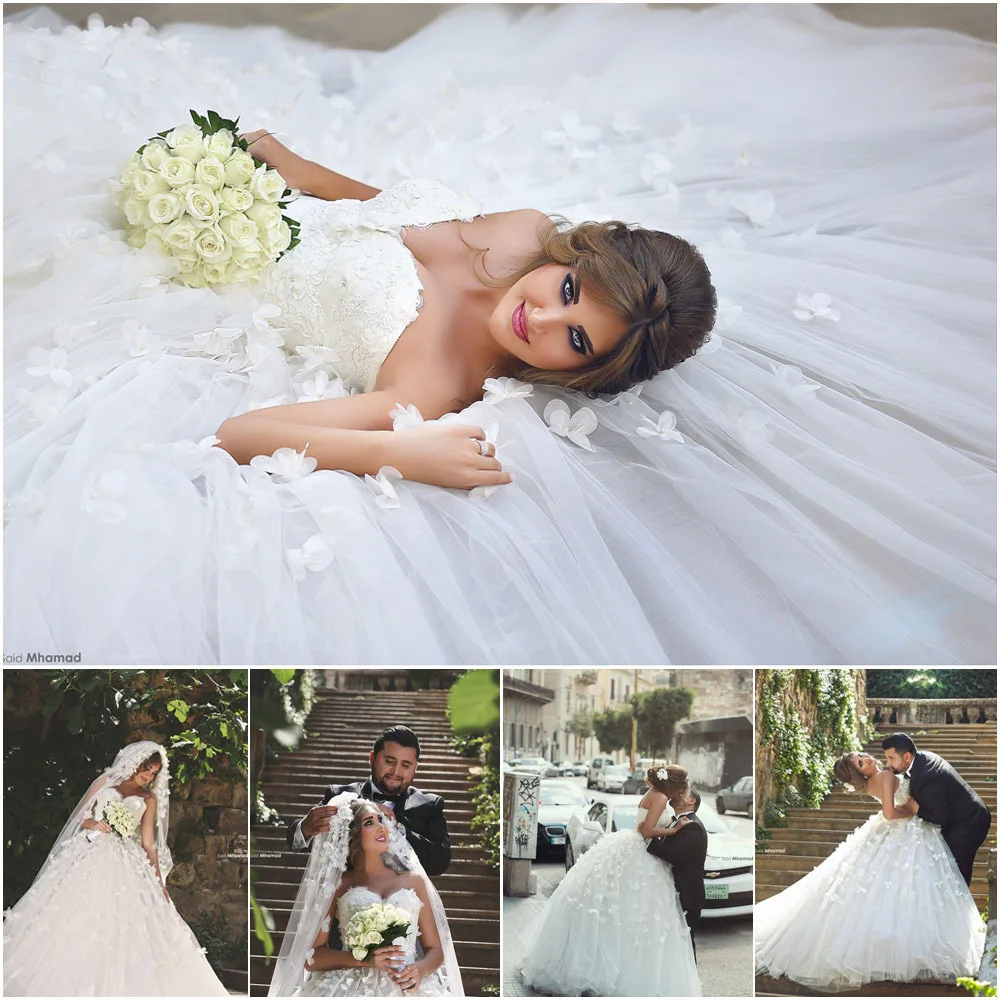 

Said Mhamad Luxury Wedding Dresses 2015 Tulle Bridal Dress Wedding Gown with Flower Petals Vestido de noiva W137