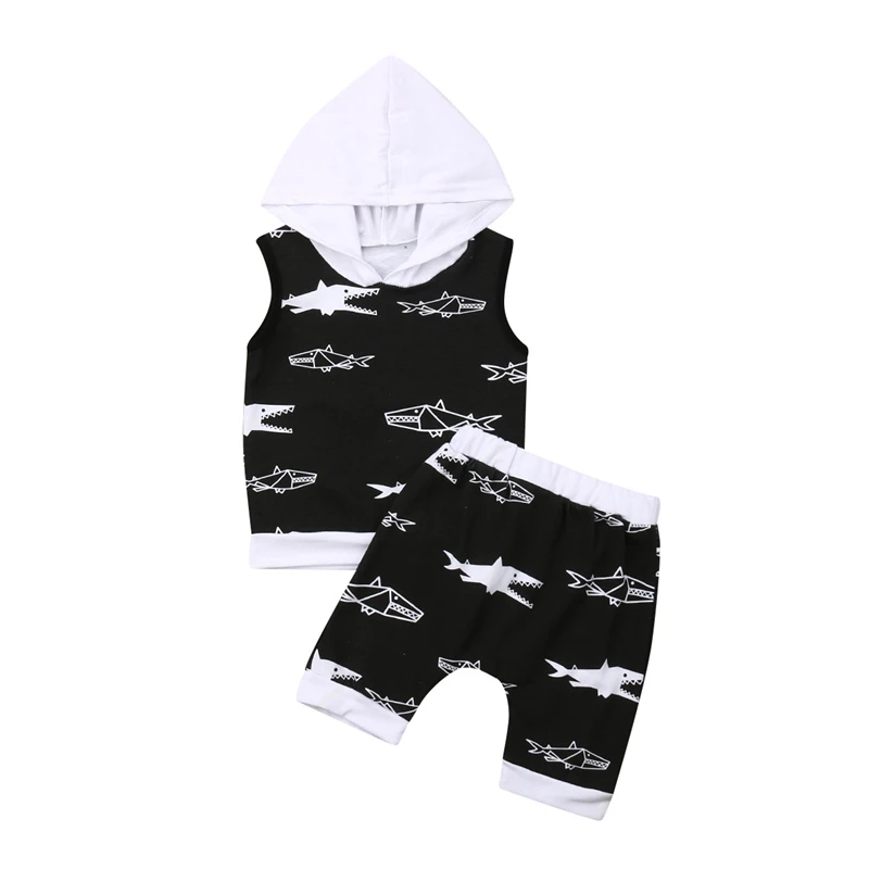 

Fashion Kids Baby Boy Clothing Set Boys Clothes Cartoon Shark Tops Hooded T-shirt Shorts Outfit Set Summer Kids Clothes Set 1-6Y