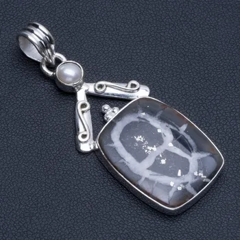 

Natural Septarian Geode and River Pearl Boho Style 925 Sterling Silver Pendant 2" R0555