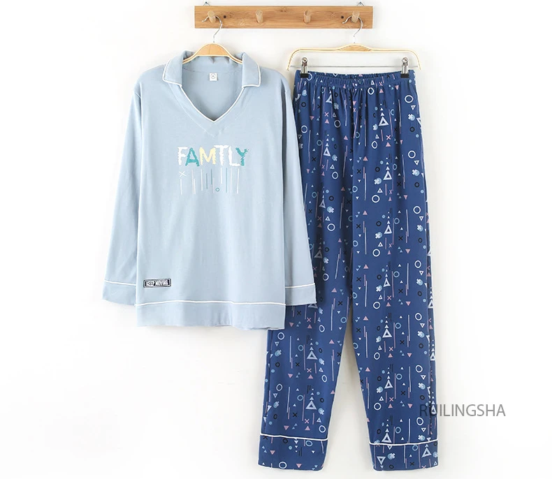 Мужская Корейская мужская Молодежная Пижама большого размера 2019 весенне-осенние хлопковые брюки с отворотом и длинными рукавами Новая