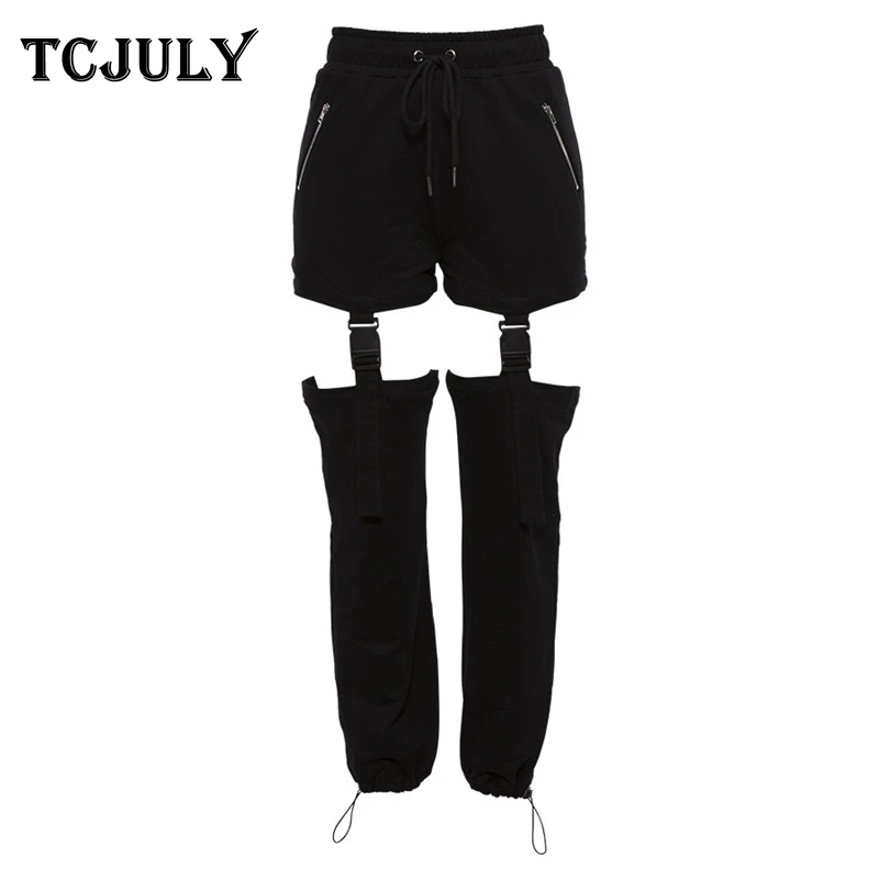 

TCJULY Fashion Streetwear Hollow Out Cargo Pants High Waist Drawstring Loose Casual Trousers Women Ankle Banded Solid Long Pants