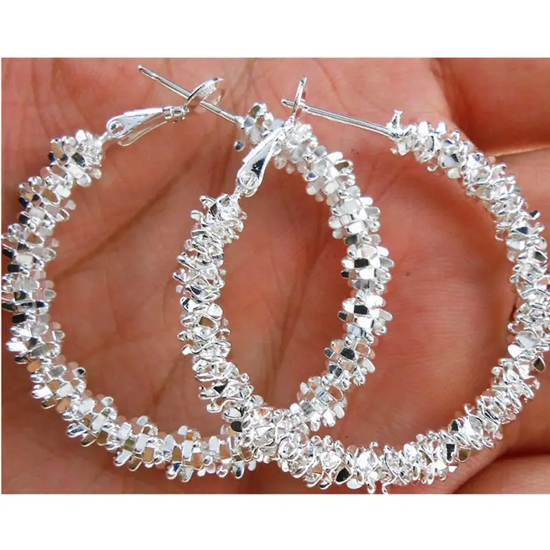 YITING 1 Pair Fashion Women Jewelry Silver Plated Big Circle Large Round Stars Hoop Earring