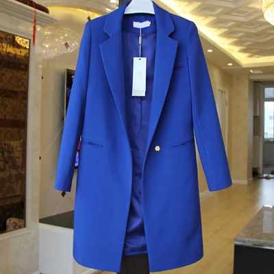 Горячая распродажа Женские блейзеры и куртки весна осень повседневные длинные женские костюмы с широкой талией одноцветные женские куртки размера плюс LX95 - Цвет: Royal Blue