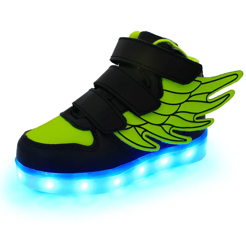 2016 New Kids USB Charging LED Light Shoes Soft Leather Casual Boy&Girl Luminous Antiskid Bottom Children Wings Party Sneakers