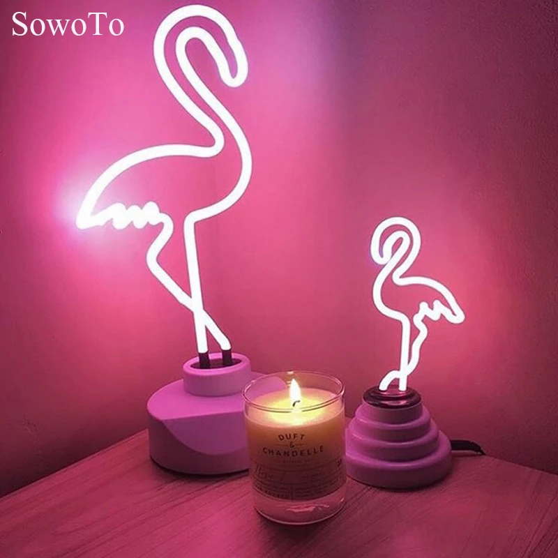 SowoTo Novelty 3D Flamingo Neon Light DIY Cute Animal Marquee Lamp Tube