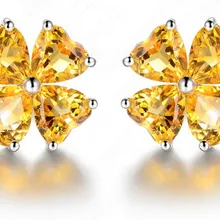 Натуральный Цитрин Любовь Сердце Стиль Серьги гвоздики 0.4ct* 8 шт драгоценный камень 925 стерлингов серьга из серебра в виде цветка# C972602