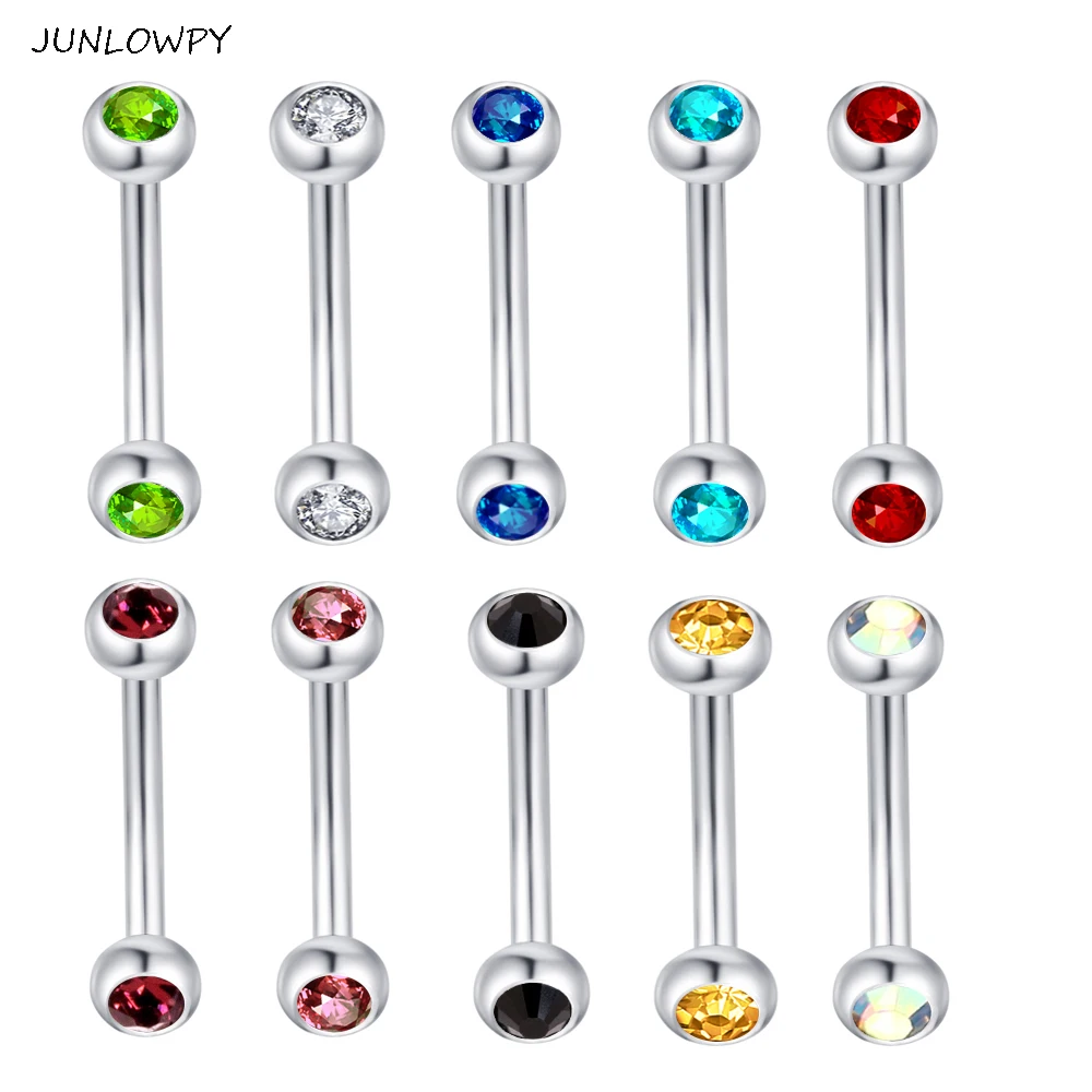 JUNLOWPY Double Gem Stainless Steel Eyebrow Rings Ear Bar Barbell