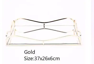 Стеклянный поднос европейский домашний мягкий загрузочный лоток для рабочего стола металлический зеркальный поднос стойка для хранения украшений - Цвет: Gold L