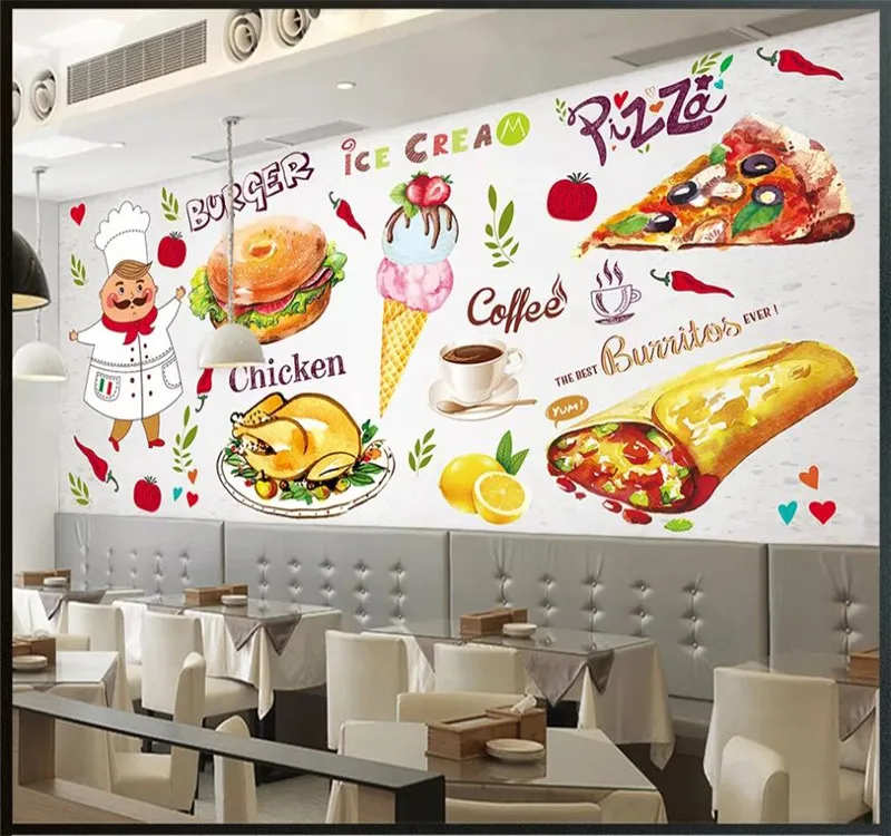 Custom Western Restaurant Background Fried Chicken Burger Pizza Fast Food Series High-grade waterproof material wall covering Custom Western Restaurant Background Fried Chicken Burger Pizza Fast Food Series High-grade waterproof material wall covering