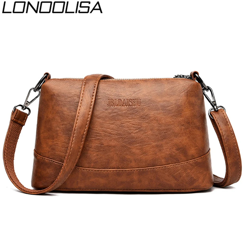 LONOOLISA новые мягкие винтажные кожаные сумки через плечо для женщин 3 слойный