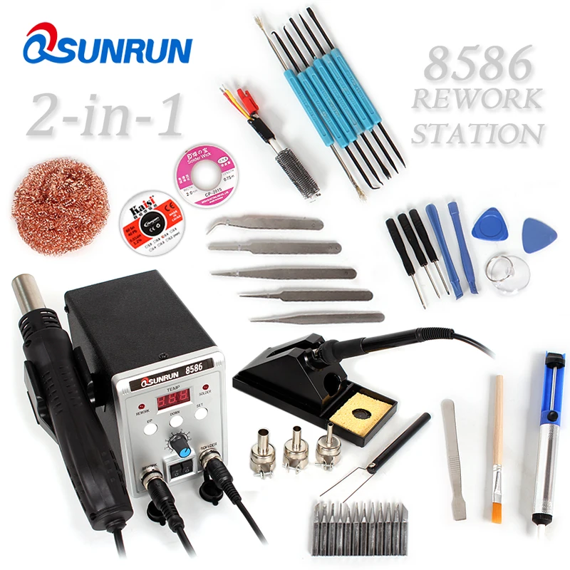 Паяльная станция Qsunrun 8586 700 Вт 110 В/220 В с вилкой Стандарта США/ЕС 2 в 1 паяльная SMD