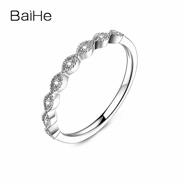 BAIHE Solid 18 К из белого золота(AU585) 0.07CT Certified H/SI круглый из натуральной бриллиантами Обручение Для женщин Мода подарок кольцо