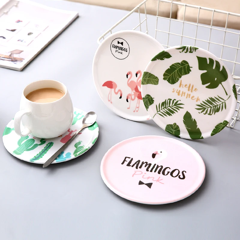 

1pc Plastic Round Coaster Flamingo Placemat Anti-hot Pad Snack Dish Cup Pad
