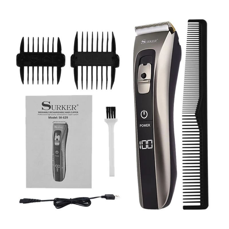 

Surker Sk-629 Professional Hair Clipper Electric Hair Trimmer Rechargeable Hair Cutting Machine Waterproof Haircut For Men Use