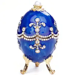 Пасхальные ювелирные изделия "яйца" коробка Позолоченные алмазов картина эмалевые Подвески Металлические изделия Королевский синий