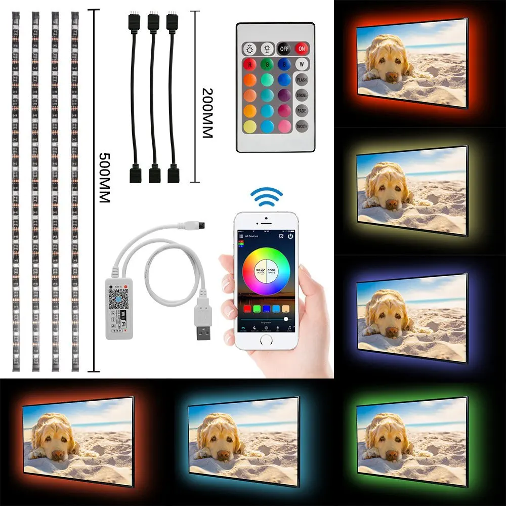 4 шт. 0 5 м wi fi USB RGB 5050SMD светодиодные ленты свет Smart App управление гибкие ТВ фоновая