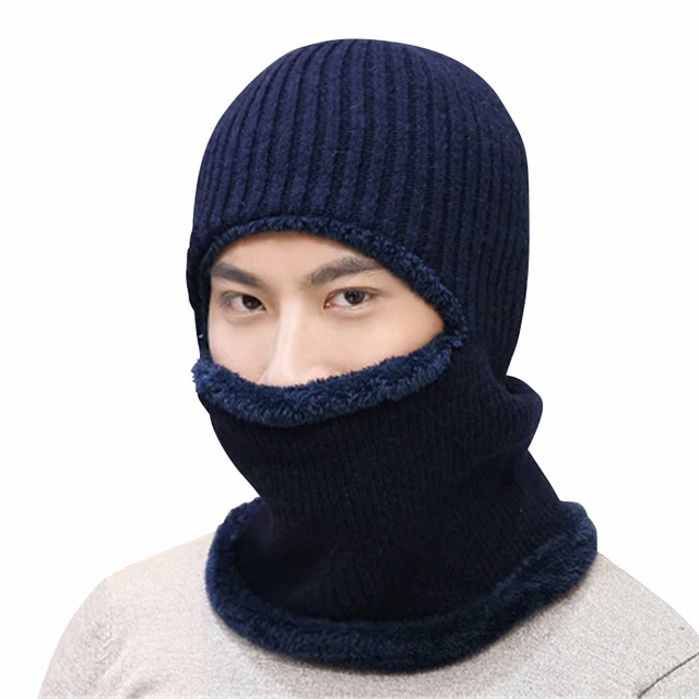 Thicken Knitted Caps Balaclava Headwear Plus Velvet Hats For Men Beanie