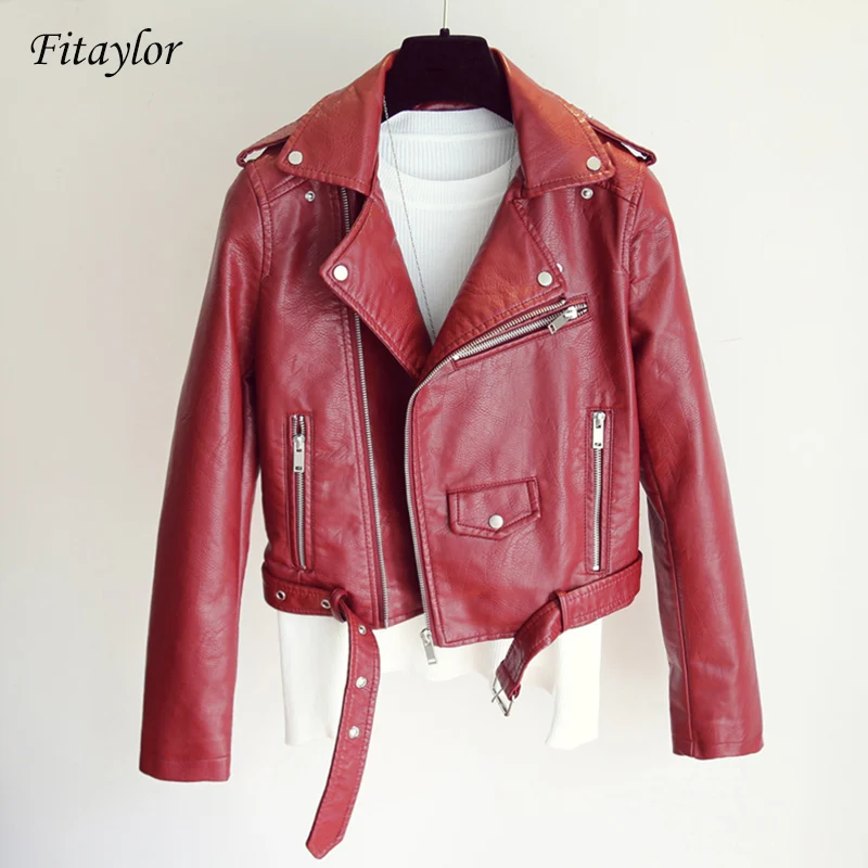 Fitaylor, новинка, Женская куртка из искусственной кожи, модная, яркая, черная, моторная куртка, короткая, из искусственной кожи, байкерские куртки, пальто для женщин