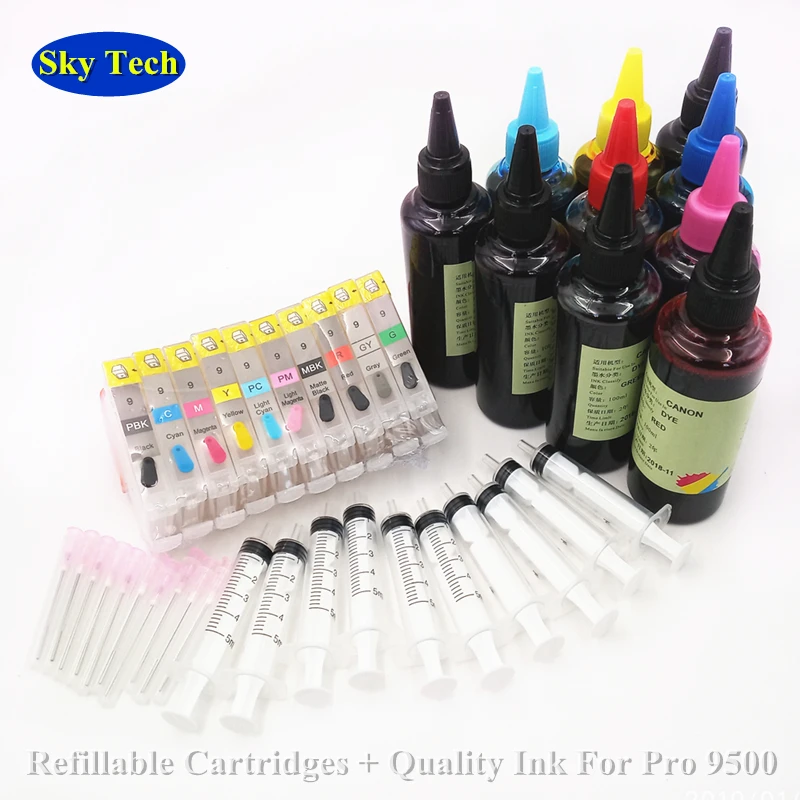 

10X Refillable Cartridges [ Resetable] and quality Refill Ink For PGI9 PGI-9 , For Canon Pixma Pro 9500 printer .