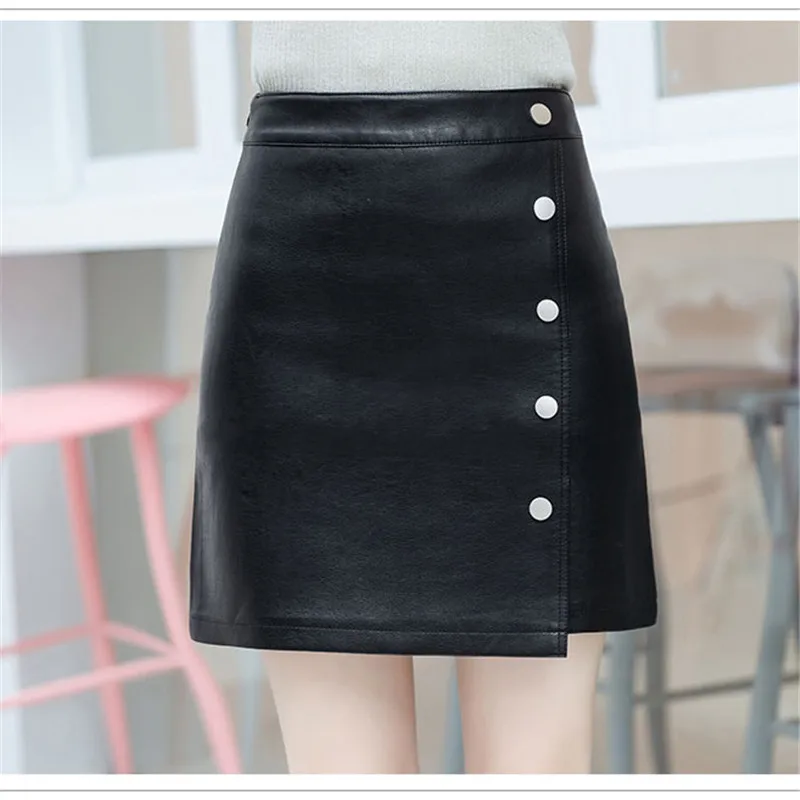 Юбка Новая мода черный однобортный юбка из искусственной кожи осень-зима большой Размеры нерегулярные женский юбка из искусственной кожи LDT707