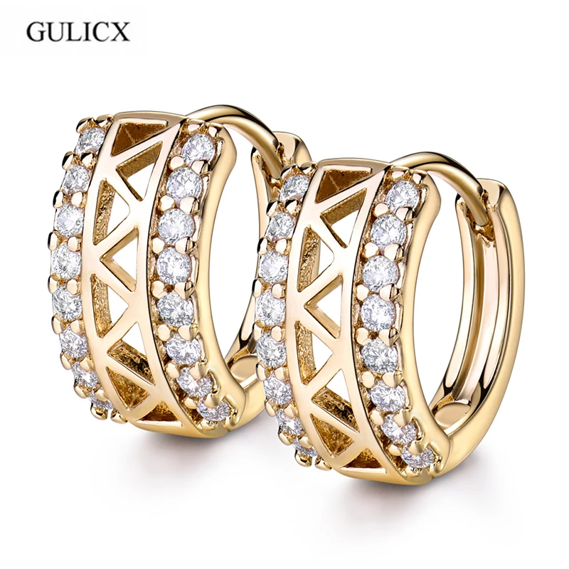 

GULICX Cubic Zircon Small Hoop Earrings Jewelry for Women Hollow White Crystal CZ Zirconia Fashion Jewellery Accessories E183