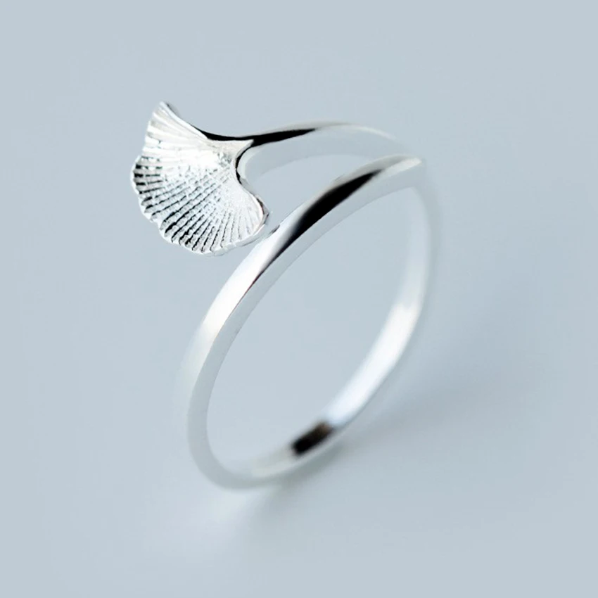 

Silver Jewelry Best Friends Rings For Girls Adjustable Real Solid Silver Ginkgo Leaf Ring Vintage Simple Jewelry