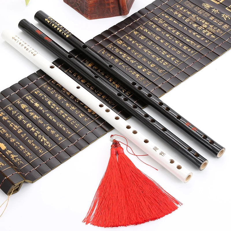Flauta de bambú tradicional china E F G flauta Vertical clarinete estudiante instrumento Musical blanco Color negro con borlas únicas