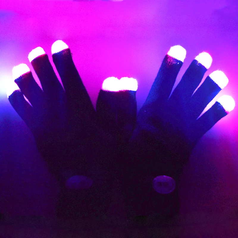 2 шт./1 пара, волшебный белая перчатка Радуга вспышки пальца светодиодный перчатки унисекс светильник на палке Перчатки варежки, Лидер продаж - Цвет: black gloves