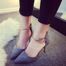 Free shipping Spring new sexy rivets pointed high heels shoes fine with a single word buckle shoes