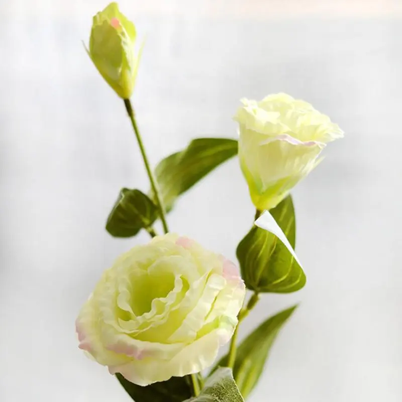 Европейский искусственный цветок 3 головы поддельные Eustoma Gradiflorus Lisianthus Рождество Свадьба Праздник декор дома - Цвет: green