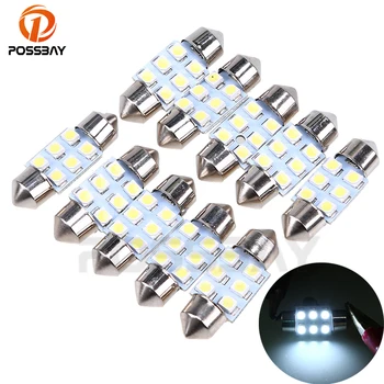 

POSSBAY Car Accessories 10Pcs 31mm 1210 6SMD White Micro General Car Interior Festoon Dome LED Light Bulbs Lamp