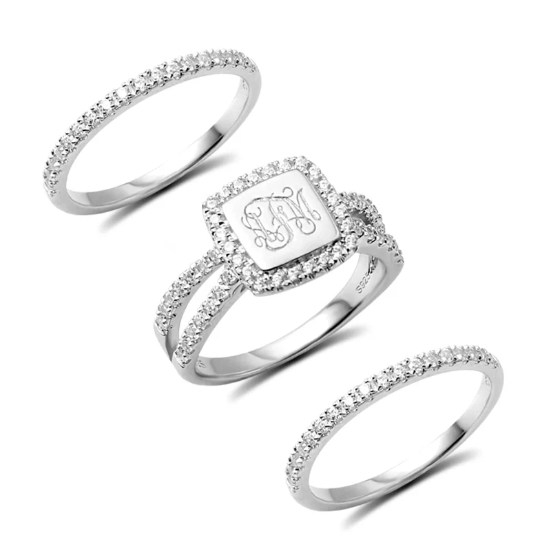 AILIN Personalized Engraved Stacking Monogram Ring With Cubic Zirconia Sterling Silver Engagement Ring AILIN Personalized Engraved Stacking Monogram Ring With Cubic Zirconia Sterling Silver Engagement Ring