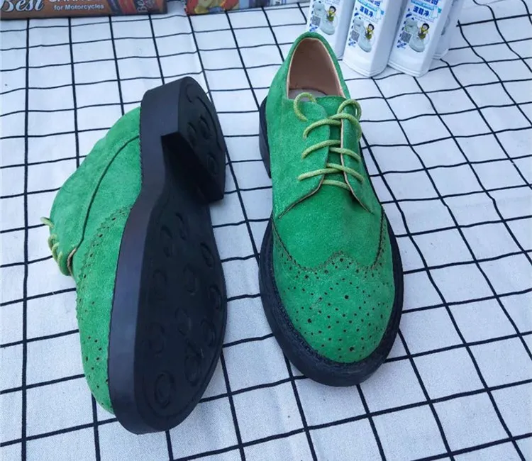 OULYYYOGO/сезон весна-лето; Женская обувь в винтажном британском стиле; женская замшевая обувь на плоской подошве со шнуровкой и круглым носком; повседневные оксфорды ярких цветов - Цвет: Green