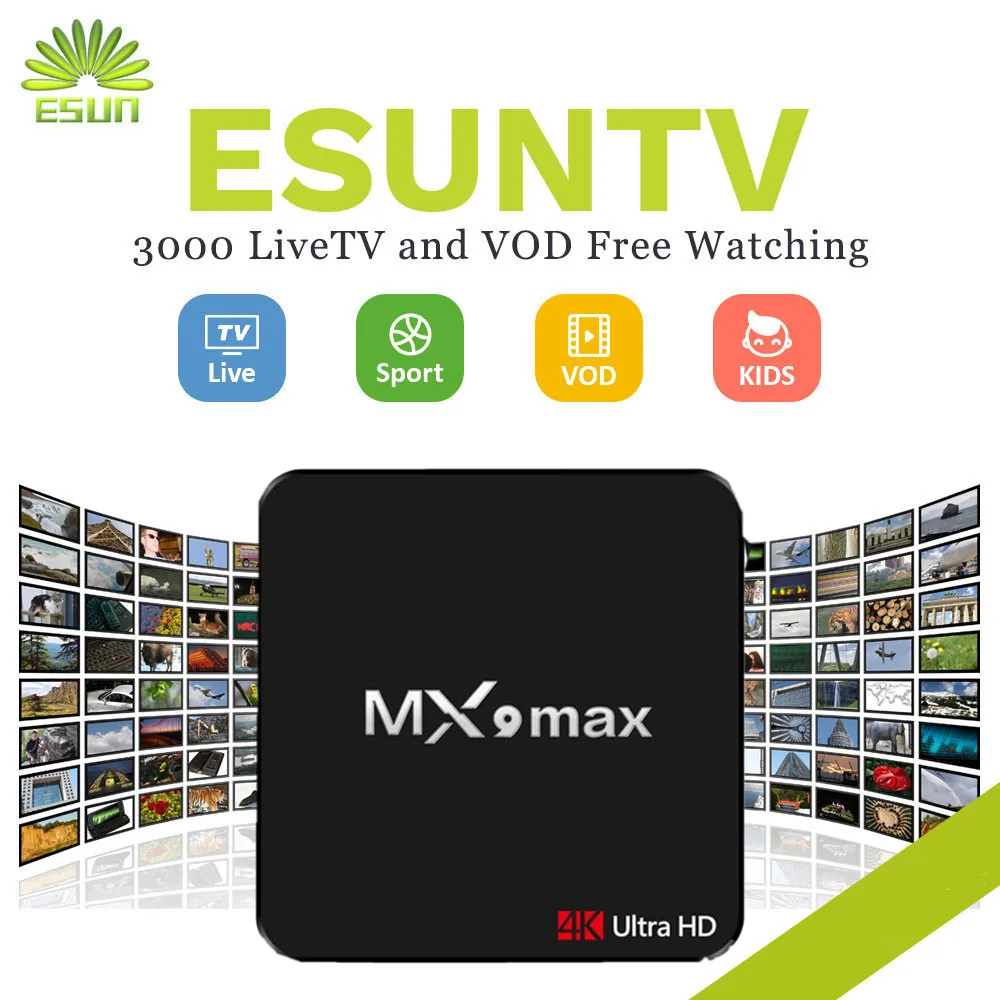 

Super Stable MX9 Max With 1 Year ESUNTV configured Android 7.1 Smart TV Box RK3328 2G 16G Media player VP9 H.265 Set-Top Box