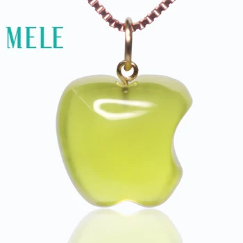 

Natural yellow prehnite 18k real gold pendant for women and man,16X12mm apple shape gemstone fashion and simple Grape stone