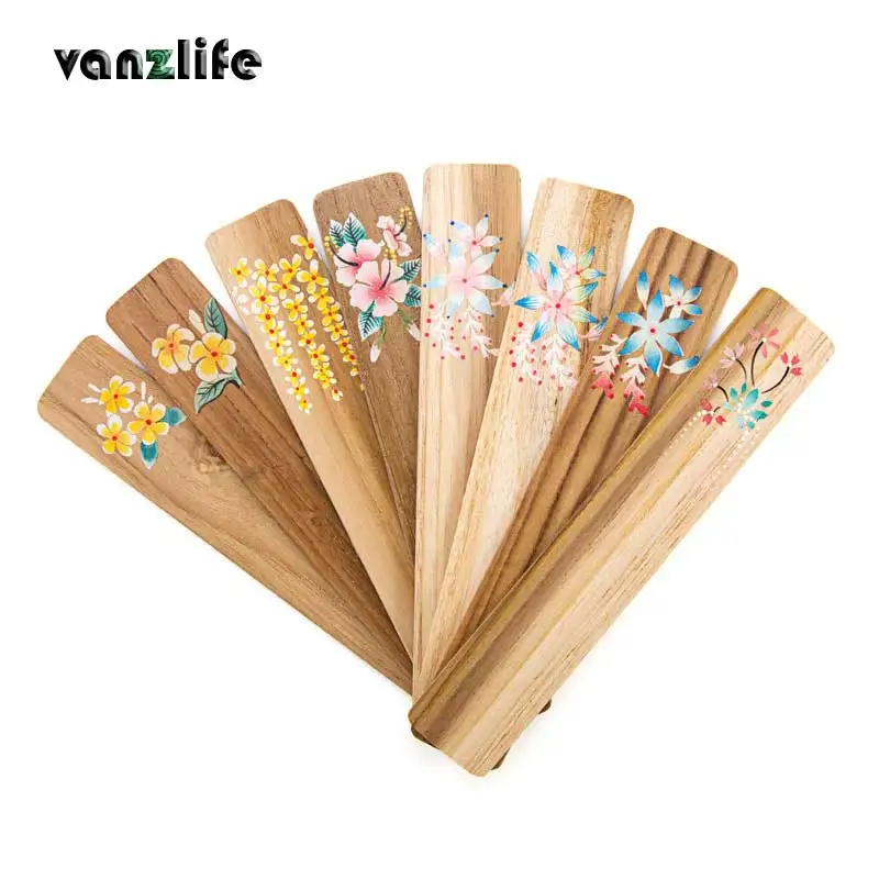 

Vanzlife Retro Chinese winds small flowers simple ancient wind teak painting students wooden bookmarks