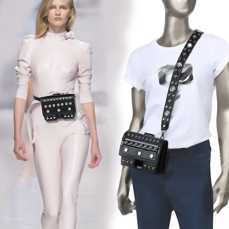 FGGS-Rivet универсальные черные поясные сумки женские кошелек из искусственной кожи сумки через плечо Модные поясные сумки