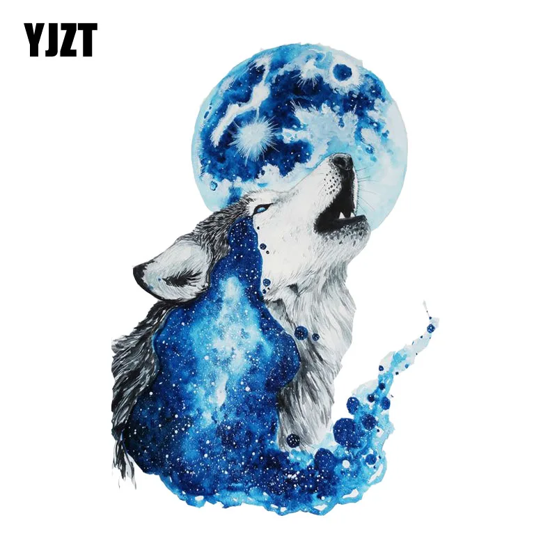 

YJZT 11.3CM*16.5CM Wolf Under The Moon PVC Motorcycle Car Sticker 11-00475