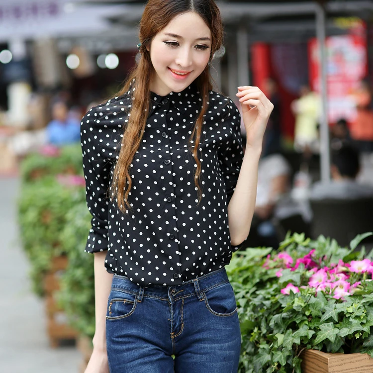 2018 estilo coreano de manga de lunares blusa del cuerpo de las mujeres Tops camisa blanco negro tops femenino WCS9433|blouse tops shirt|shirt whiteblouses tops - AliExpress